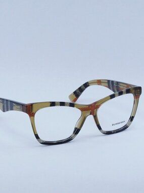 Burberry BE2416 4146 Eyeglasses Check Sand 52mm Cat Eye Frame